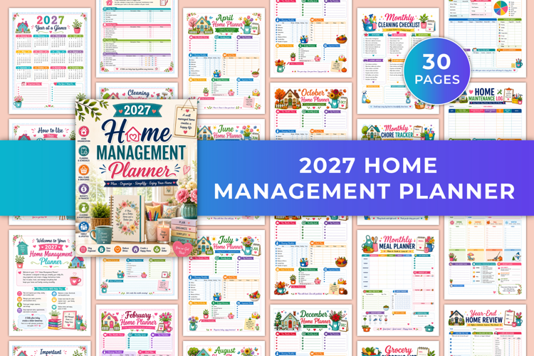 2027 Home Management Planner | Cleaning, Meal Planning