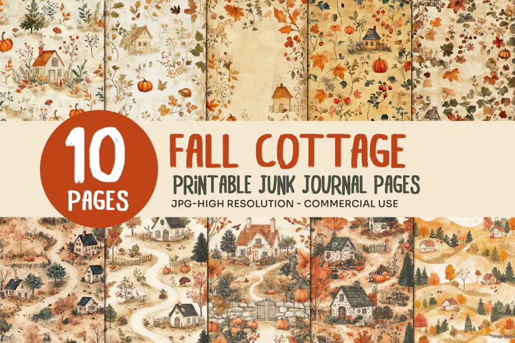 Autumn Cottage Pattern Junk Journal Pages
