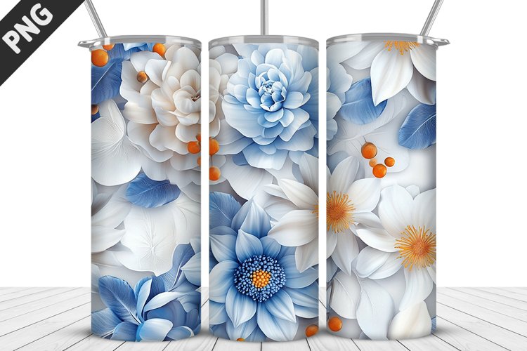 3D Daisy Flowers 20oz Tumbler Wrap | Sublimation Design example image 1