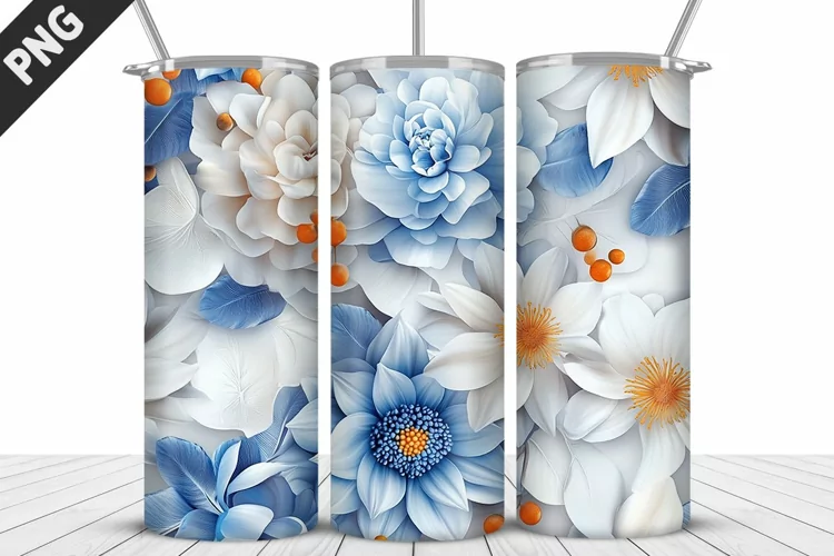 3D Daisy Flowers 20oz Tumbler Wrap | Sublimation Design