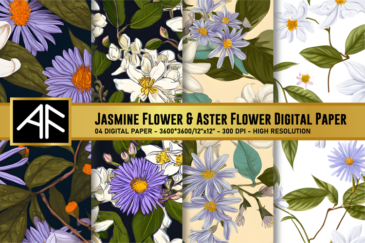 Jasmine   Aster Flower Digital Paper | Flower Pattern