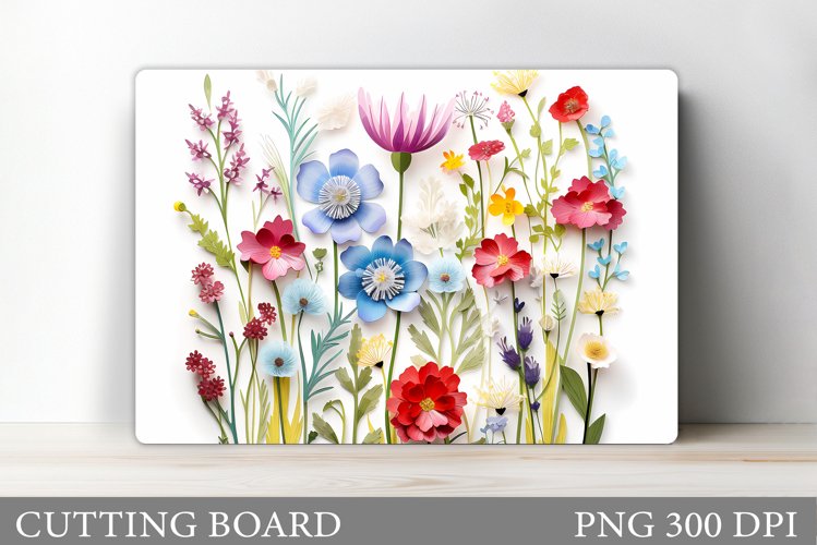 3D Wildflowers Cutting Board. Flowers Kitchen Cutting Board example image 1