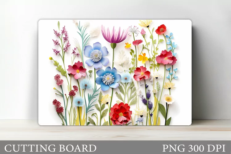 3D Wildflowers Cutting Board. Flowers Kitchen Cutting Board