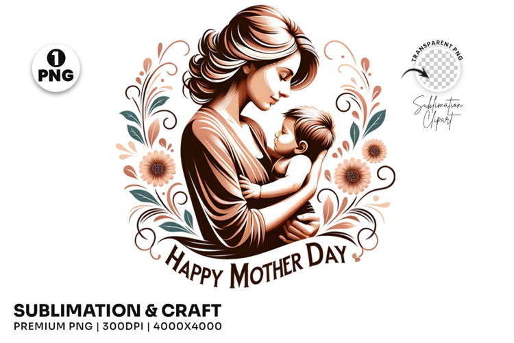 Mothers Day Floral Mom Baby T-Shirt PNG Sublimation Design