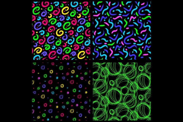 Neon Hand Drawn Abstract Seamless Patterns example image 1