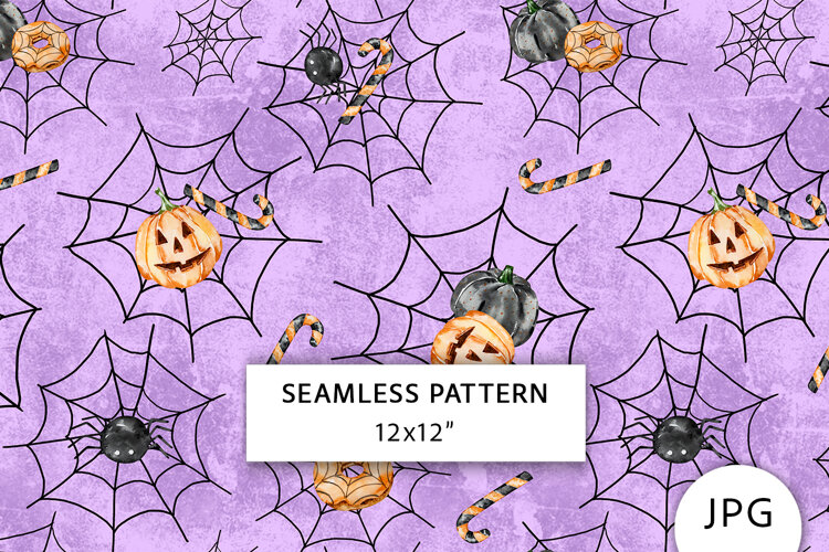 Watercolor Halloween Pumpkins Seamless Pattern example image 1