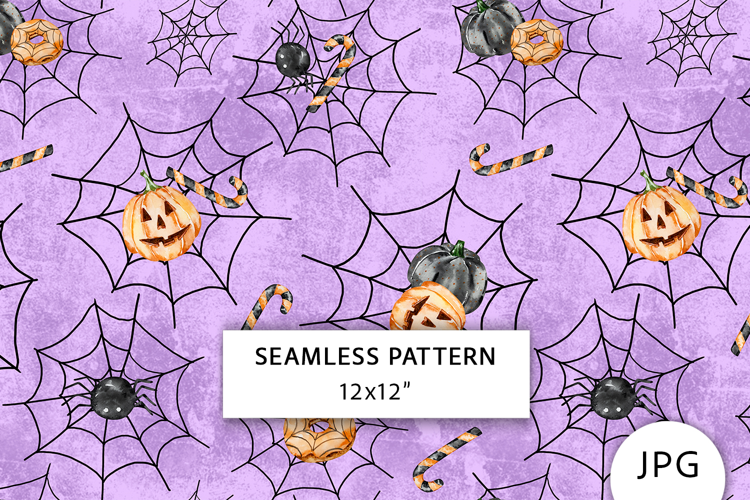 Watercolor Halloween Pumpkins Seamless Pattern