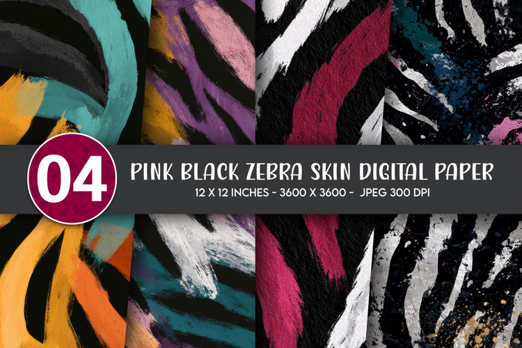 Pink black zebra skin digital paper