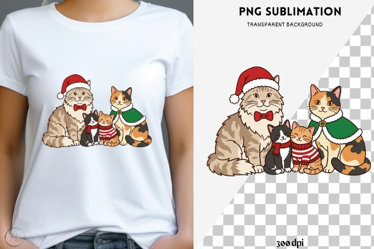 Cute Christmas cats png design for T-shirts