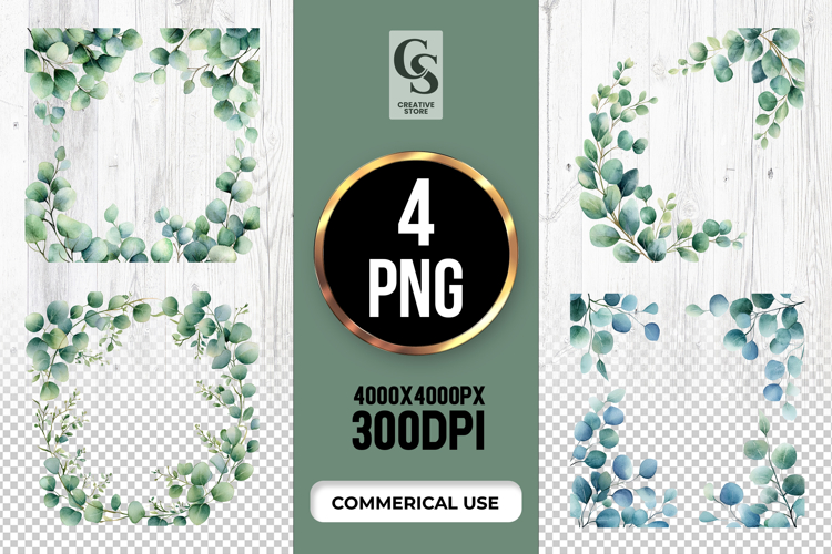 Eucalyptus Leaf Frame Clipart Sublimation PNG example image 1