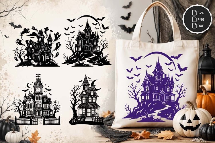 Haunted House SVG, Ghost House, Halloween Spooky House PNG