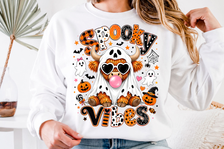 Funny Spooky Vibes High Cow PNG