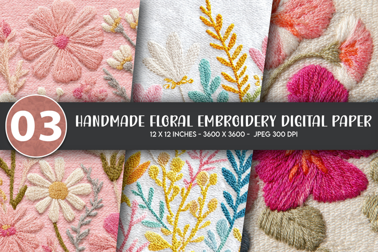 Handmade Floral Embroidery Digital Paper