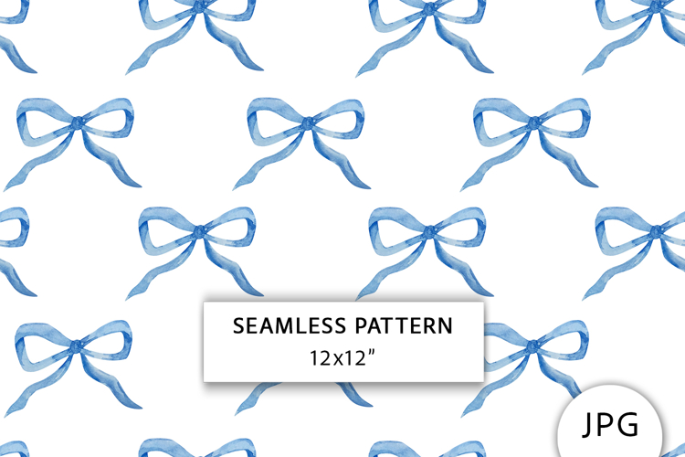 Blue Ribbon Bow Seamless Pattern, Digital Paper