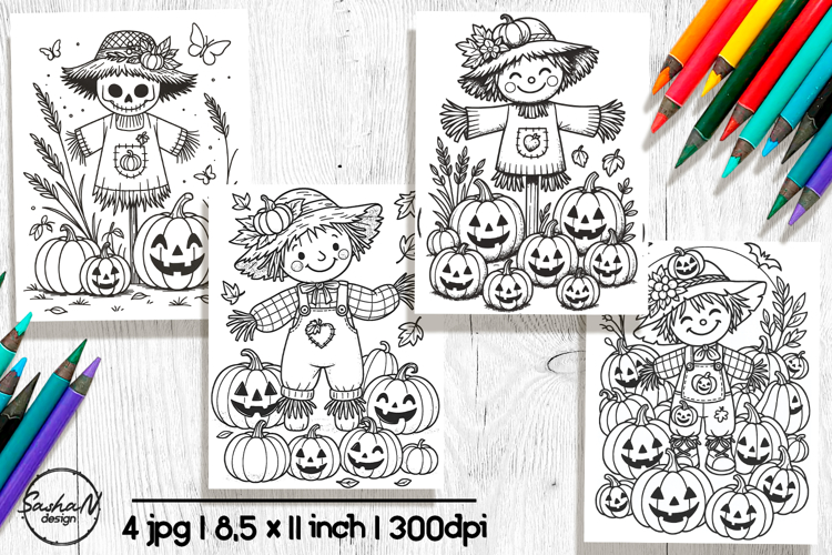 Cute scarecrow Halloween coloring pages
