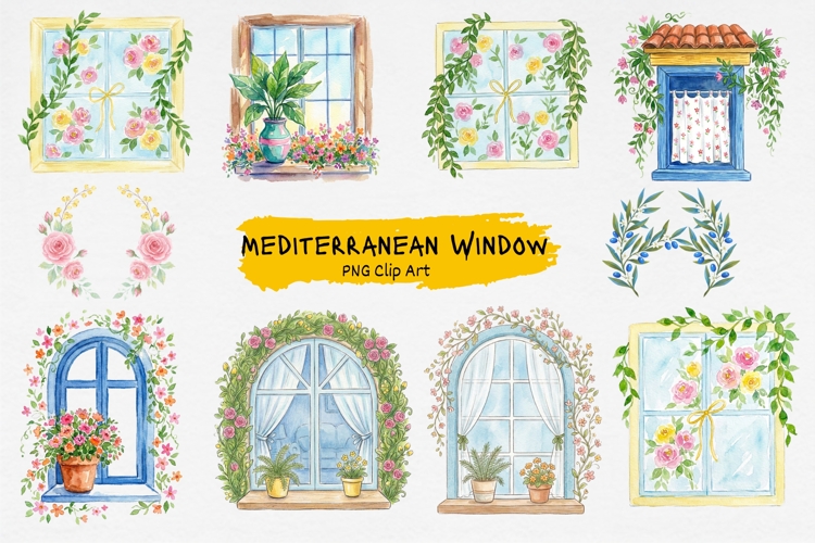 Watercolor Mediterranean Window Clipart