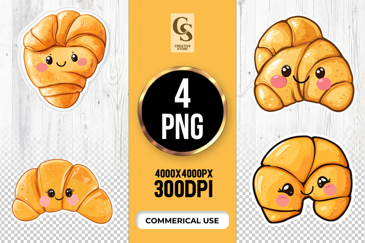 Cute Croissant Kawaii Bakery Clipart PNG