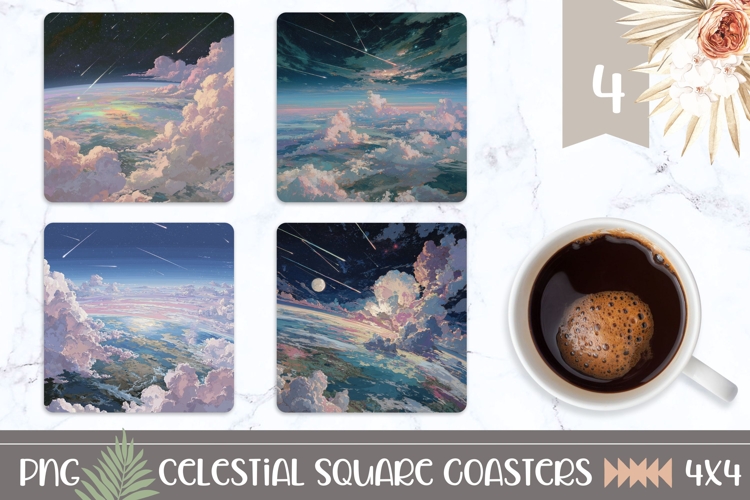 Space Sky Square Coasters, Galaxy Square Coaster Template