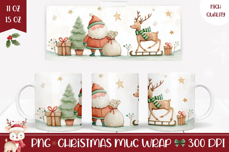 Cartoon Santa Claus Mug, Cute Christmas Deer Mug Design