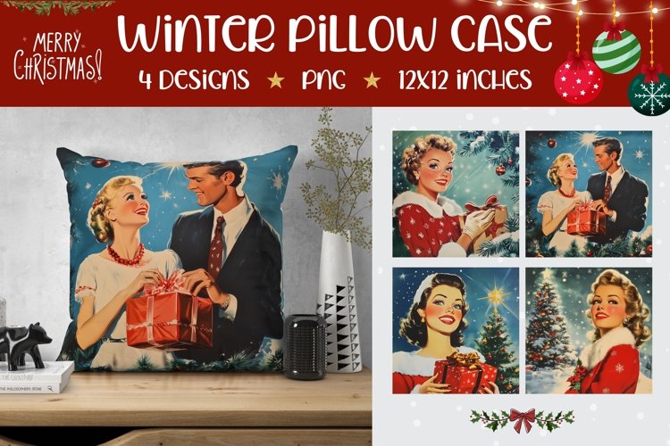 Retro Christmas Woman Pillowcase, Christmas Pillow Designs example image 1