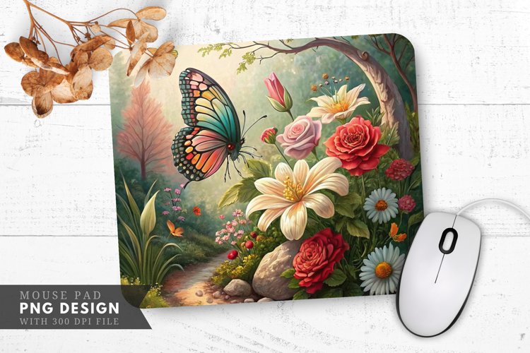 Butterfly Blossom Delight Mouse Pad PNG Design example image 1