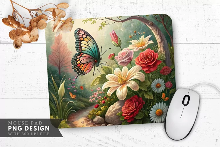 Butterfly Blossom Delight Mouse Pad PNG Design