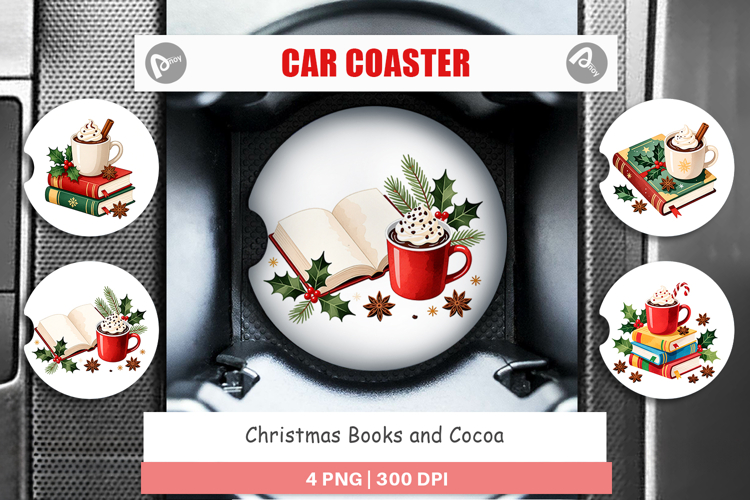 Christmas Books Cocoa Car Coaster