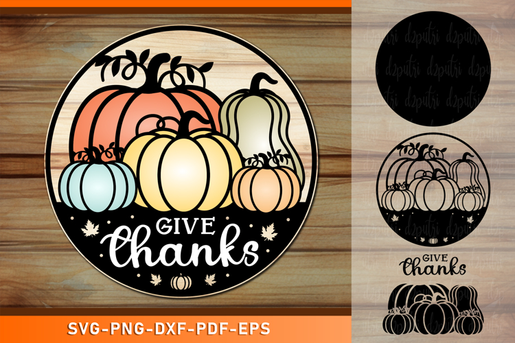 Give Thanks, Fall Round Door Hanger Sign SVG Laser Cut Files