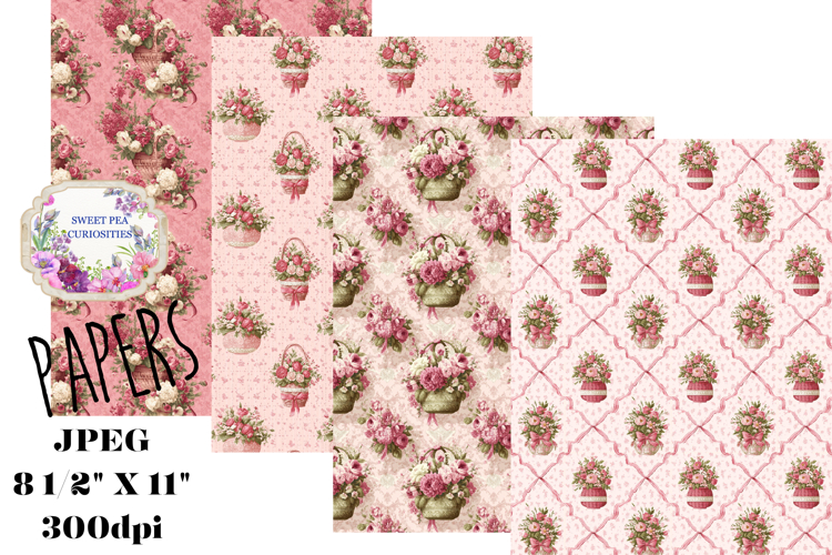 Shabby Chic, Papers, Flowers, Baskets, Junk Journal, Pinks