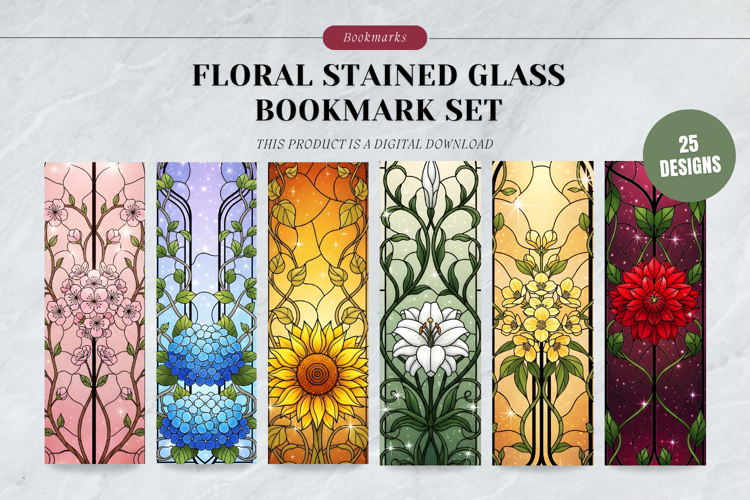 Floral Stained Glass & Sparkling Mosaic Bookmark Set