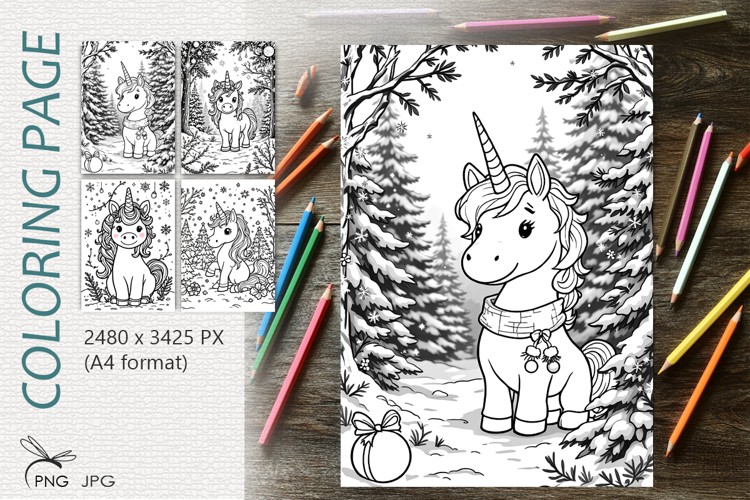 Christmas unicorn|Coloring page