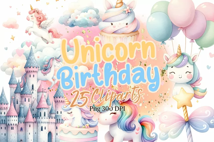 Unicorn in Birthday Clipart Watercolor