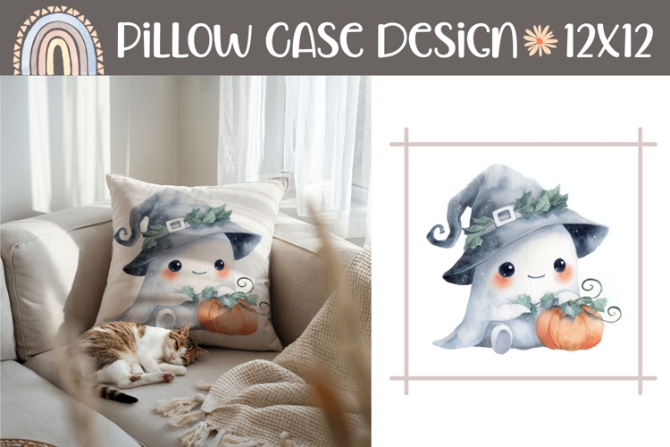Watercolor Ghost Pillow Design, Fantasy Pillow Sublimation