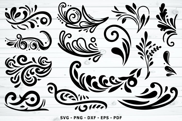 flourish ornament SVG, Ornate floral elements SVG PNG DXF example image 1