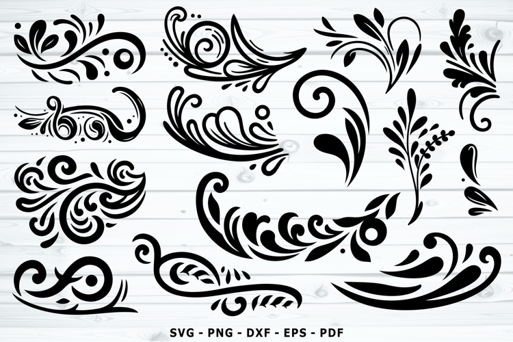 flourish ornament SVG, Ornate floral elements SVG PNG DXF