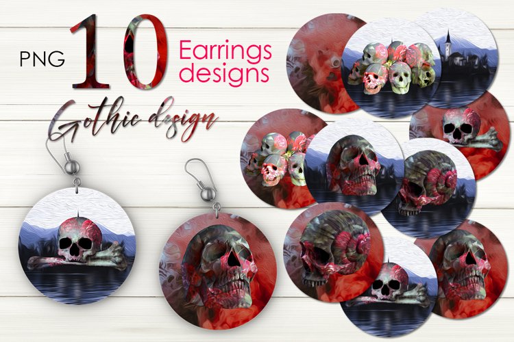 Gothic oil paint skull | Sublimation round earring bundle example image 1
