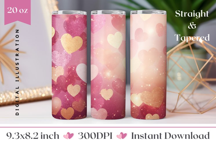 Glitter Hearts Tumbler Wrap, Valentines Day Tumbler Design