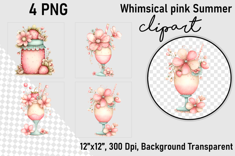 Whimsical pink Summer clipart PNG, Summer clipart