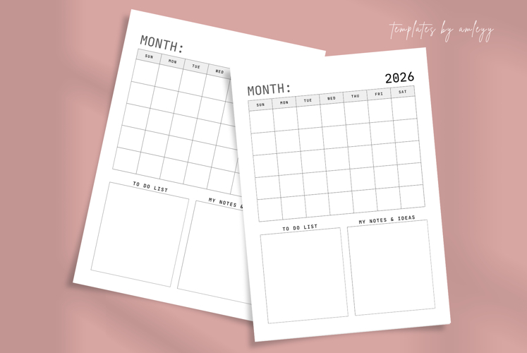 Minimal Monthly Planner Template Canva | Editable Monthly