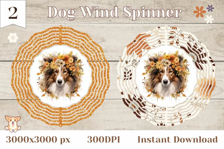 Watercolor Dog Wind Spinner Design, Collie Sublimation