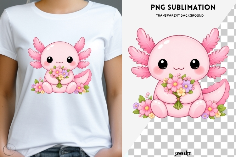 Pastel kawaii axolotl png design for T-shirts