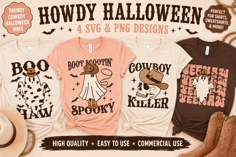 Howdy Halloween SVG PNG, Western Cowboy Ghosts