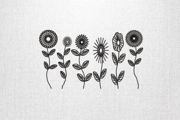 Black Line Floral Embroidery Design example image 1