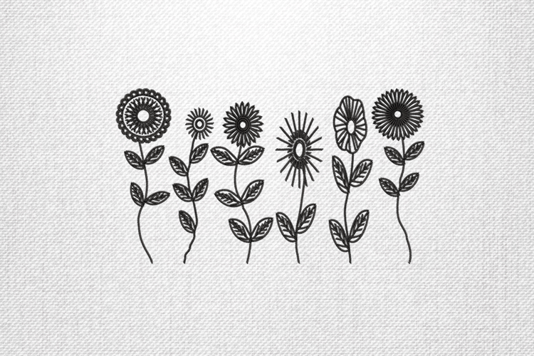 Black Line Floral Embroidery Design