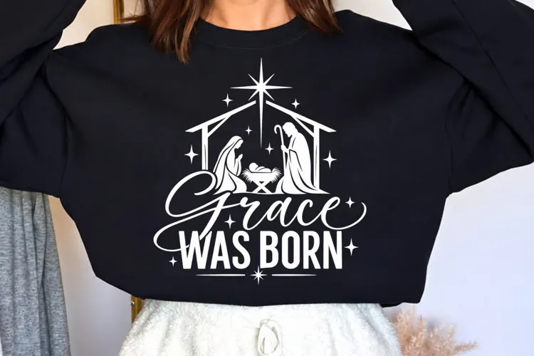 Grace Was Born Nativity Christmas PNG, Christian Nativity Gr