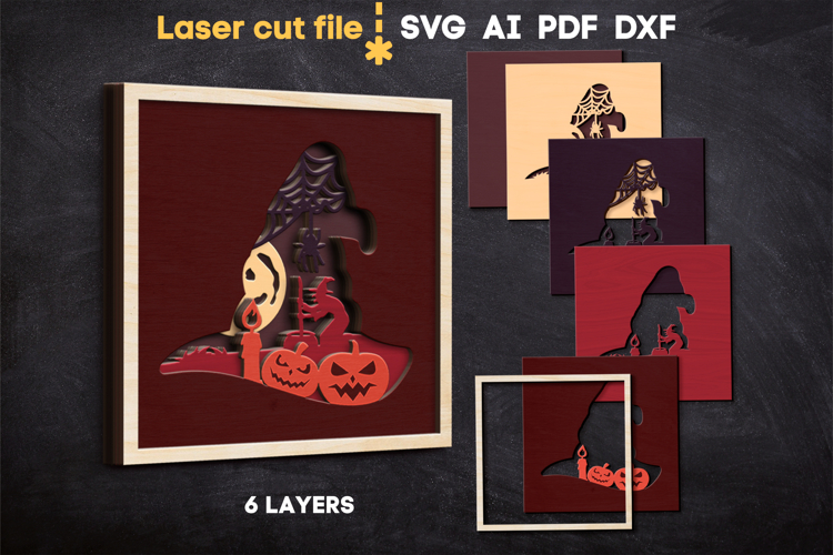 Halloween Witch Hat Frame SVG laser cut files for Glowforge