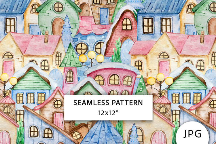Christmas House Seamless Pattern, Digital Paper