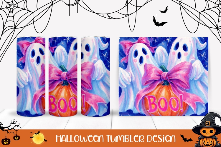 Cartoon Halloween Ghost Tumbler, Boo Halloween Tumbler Wrap