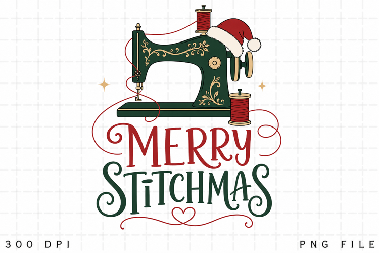 Sewing Christmas PNG, Merry Stitchmas PNG, Vintage Sewing