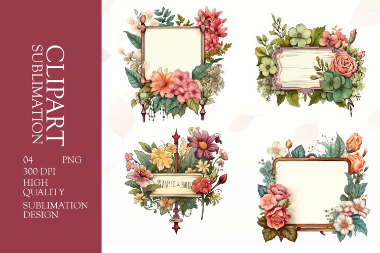 Watercolor floral wooden signboard clipart sublimation png